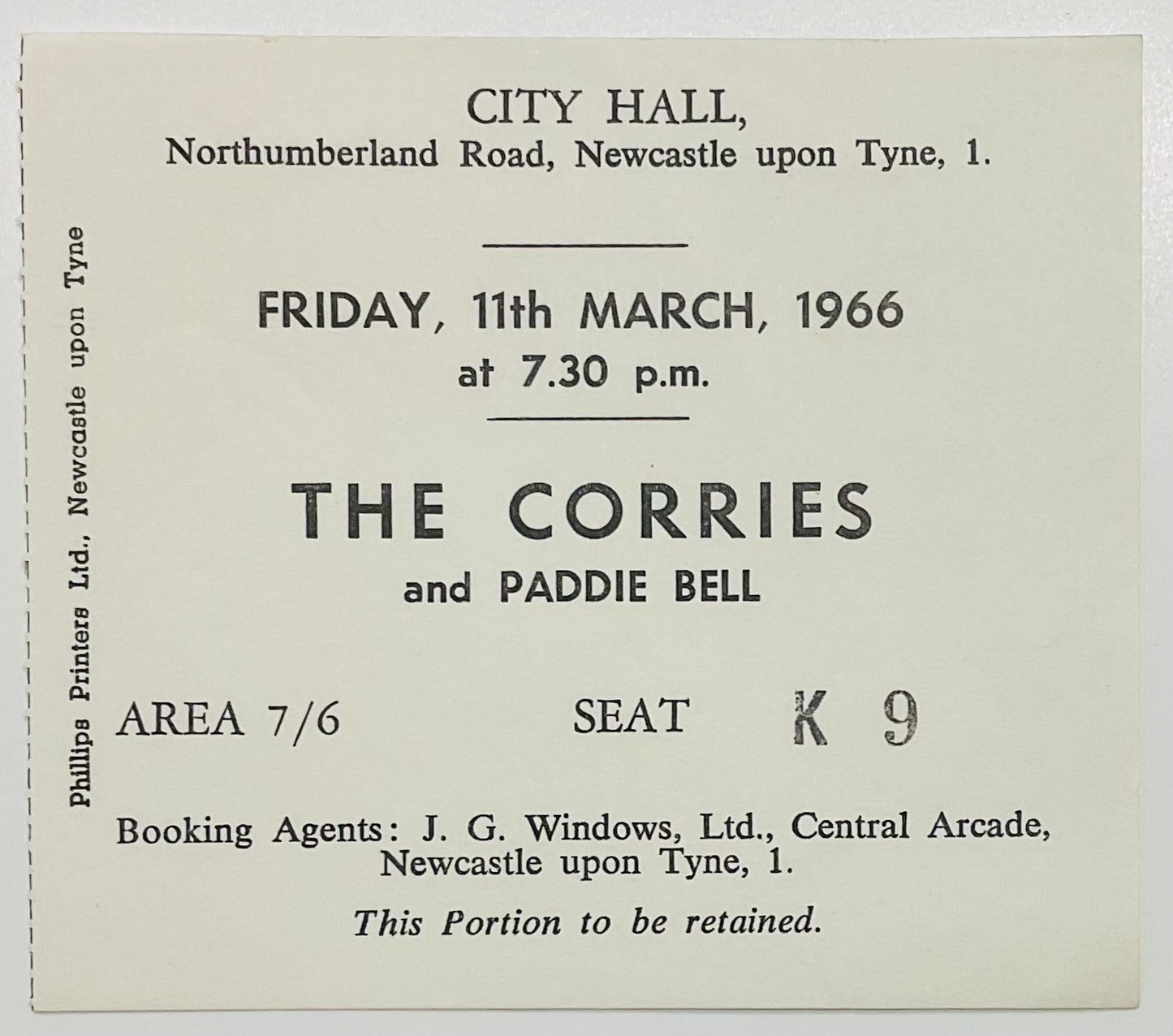 Connie Folk Trio Paddie Bell Original Used Concert Ticket City Hall Newcastle 11th Mar 1966