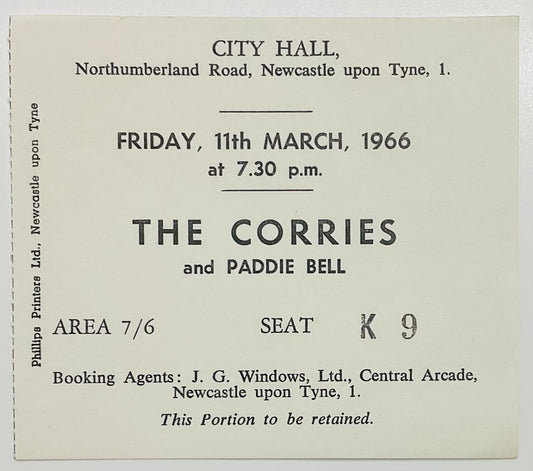 Connie Folk Trio Paddie Bell Original Used Concert Ticket City Hall Newcastle 11th Mar 1966