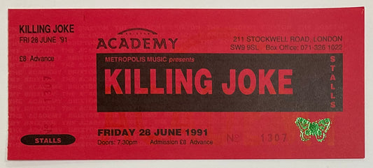 Killing Joke Original Unused Concert Ticket Brixton Academy London 28th Jun 1991