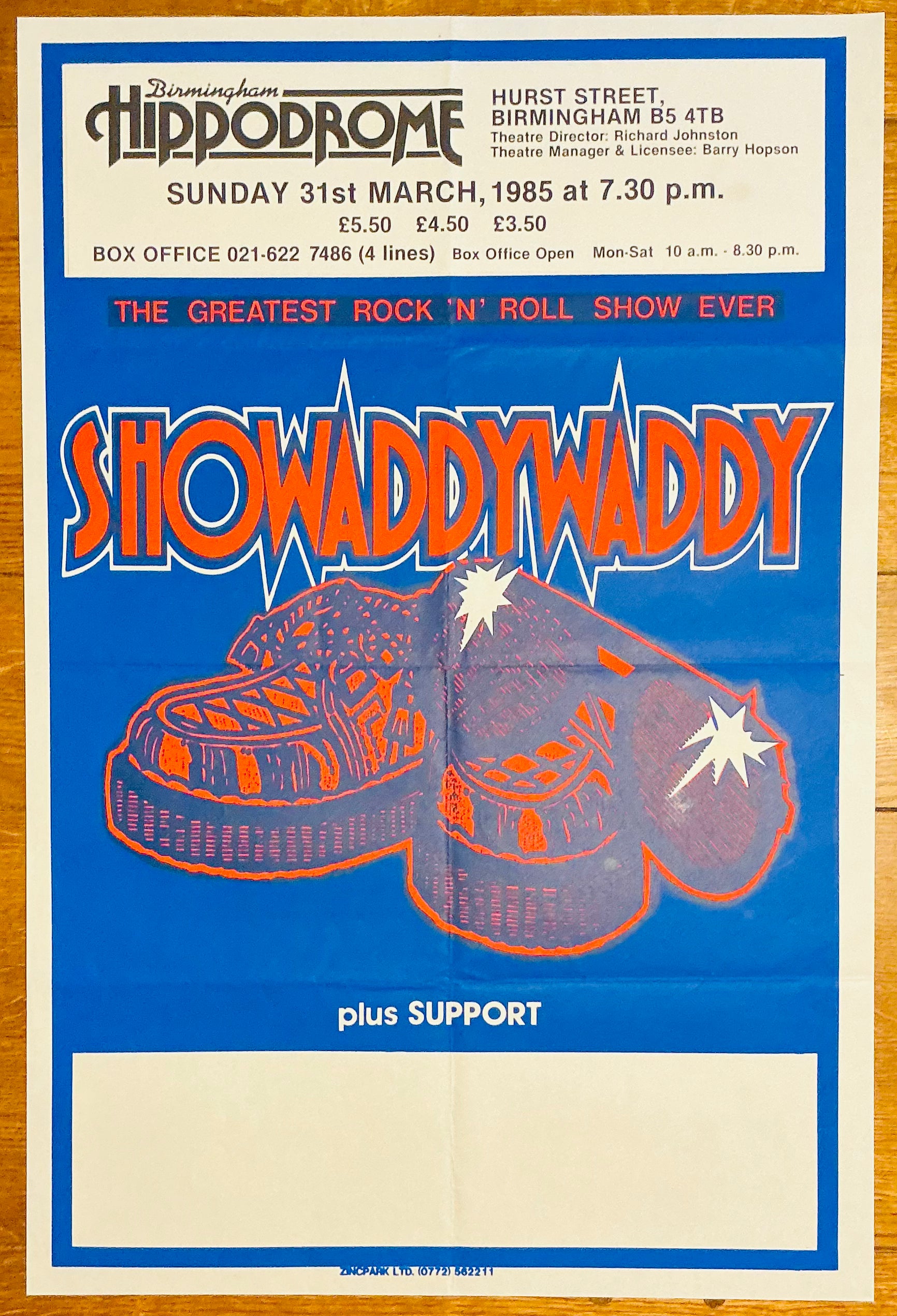 Showaddywaddy Original Concert Tour Gig Poster Birmingham Hippodrome 31st Mar 1985