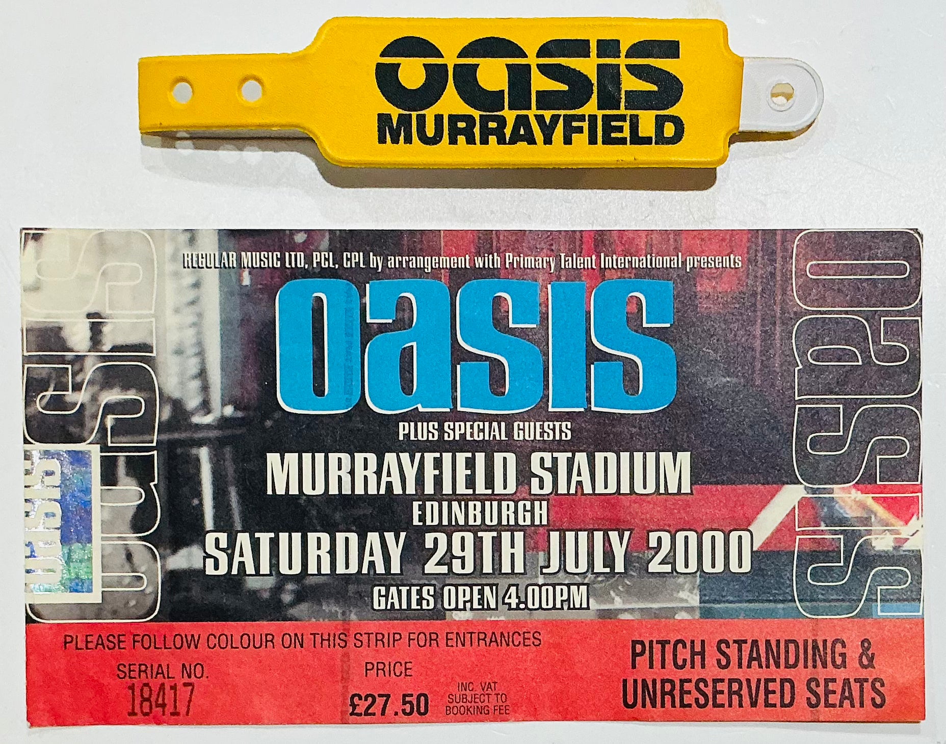 Oasis Original Used Concert Ticket & Wristband Murrayfield Stadium Edinburgh 29th July 2000