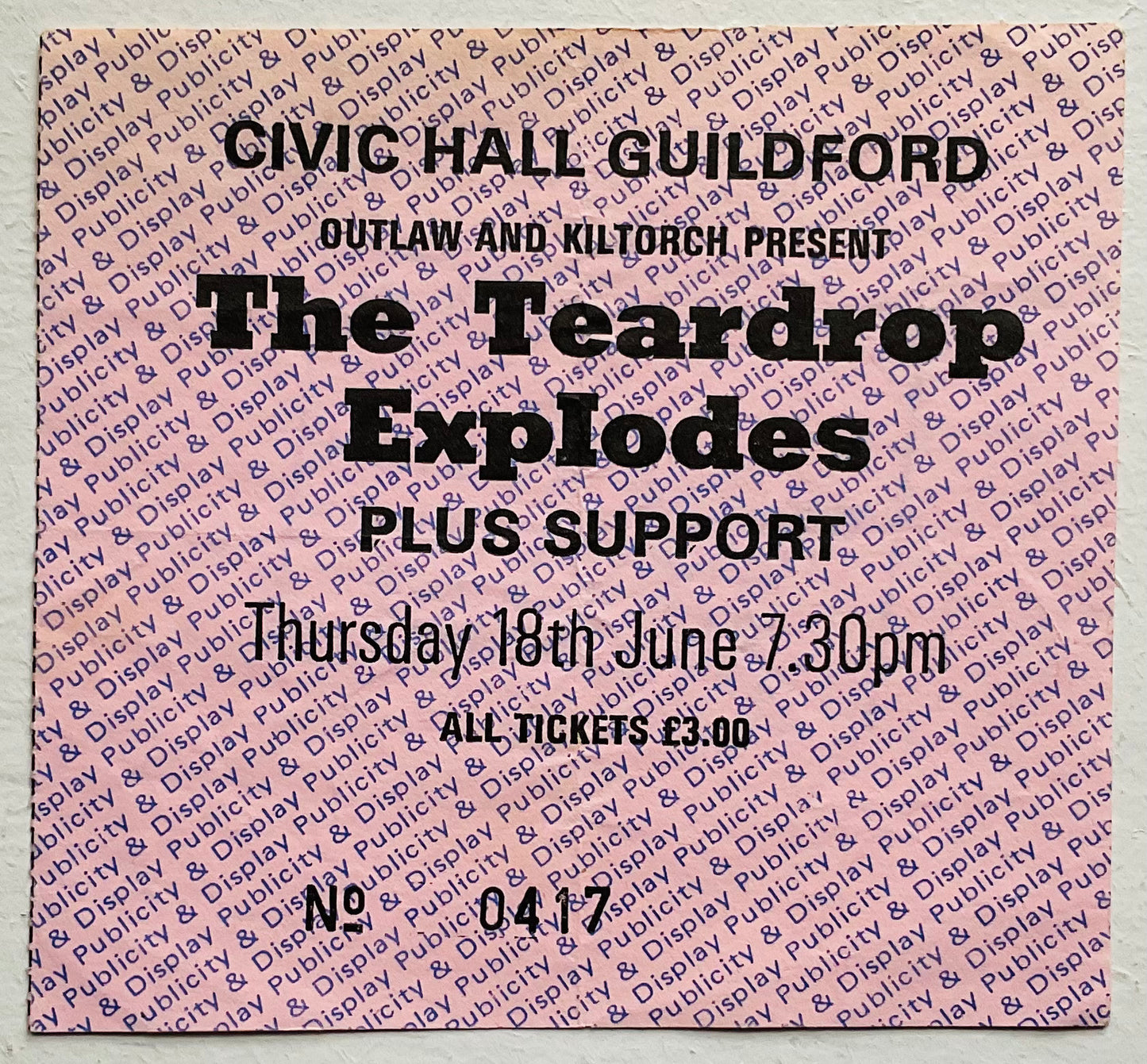 Teardrop Explodes Original Used Concert Ticket Civic Hall Guildford 18th Jun 1981