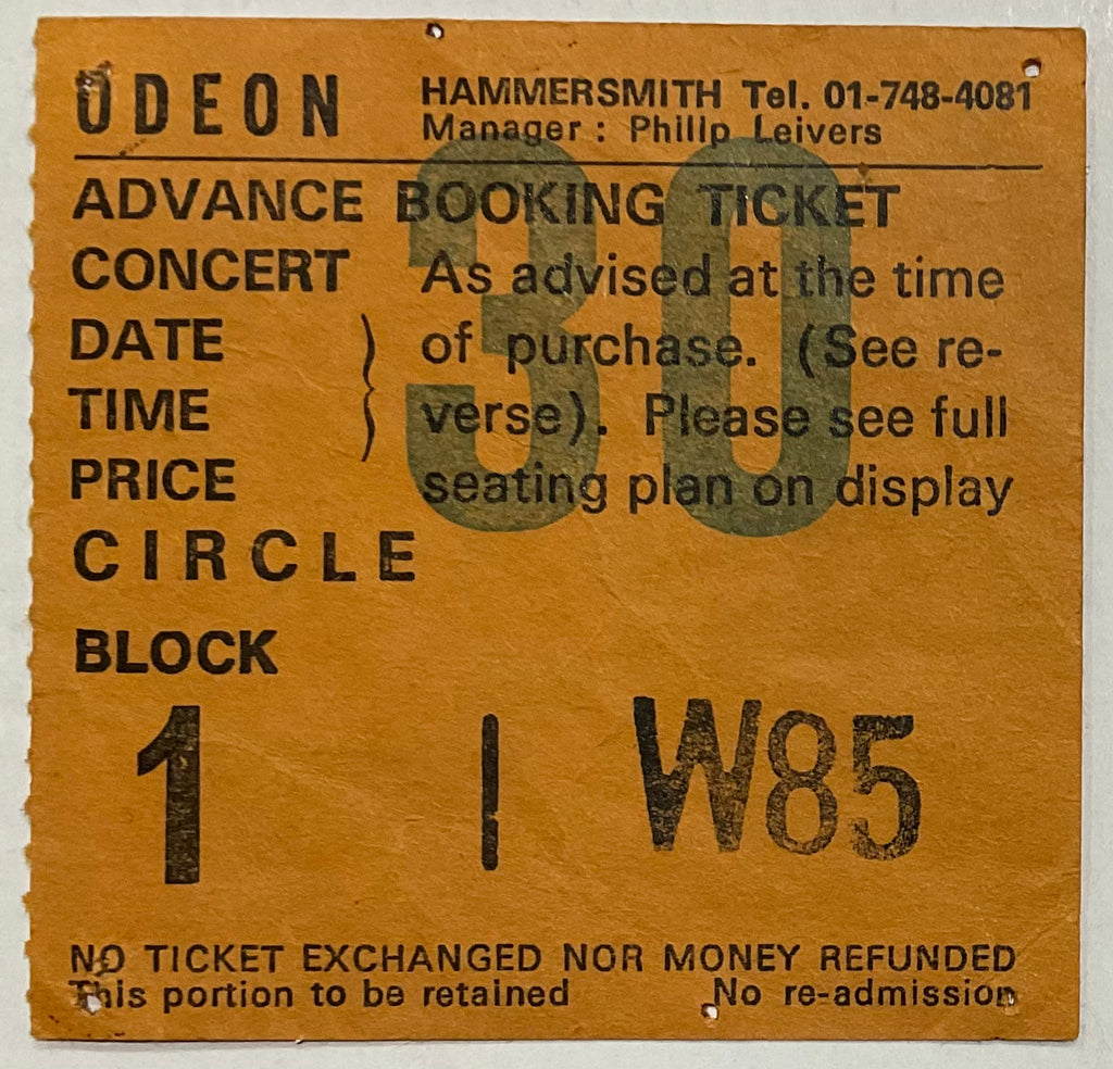 Boomtown Rats Original Concert Ticket Hammersmith Odeon London 25th Oct 1979