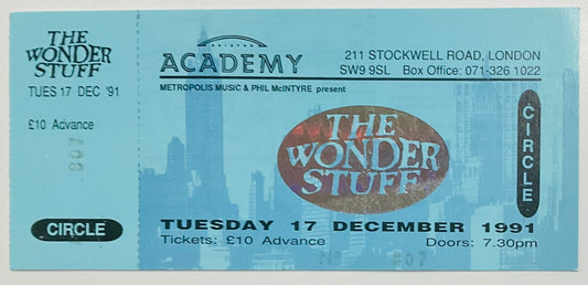 Wonder Stuff Original Unused Concert Ticket Brixton Academy London 17th Dec 1991