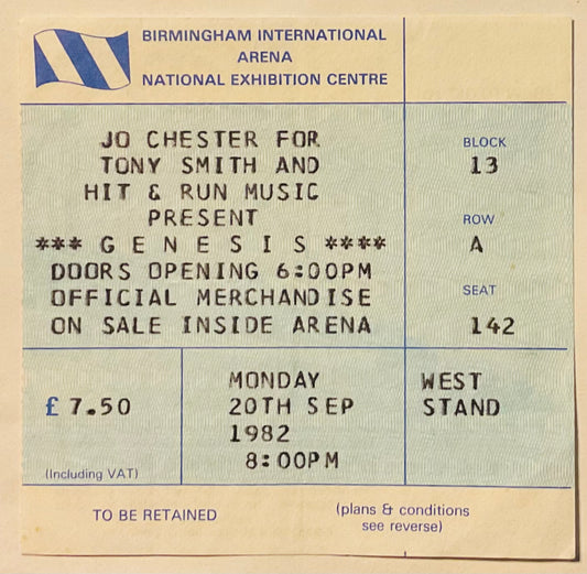 Genesis Original Used Concert Ticket NEC Birmingham 20th Sept 1982