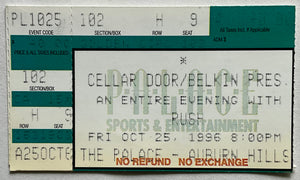 Rush Original Concert Ticket The Palace Auburn Hills 25th Oct 1996