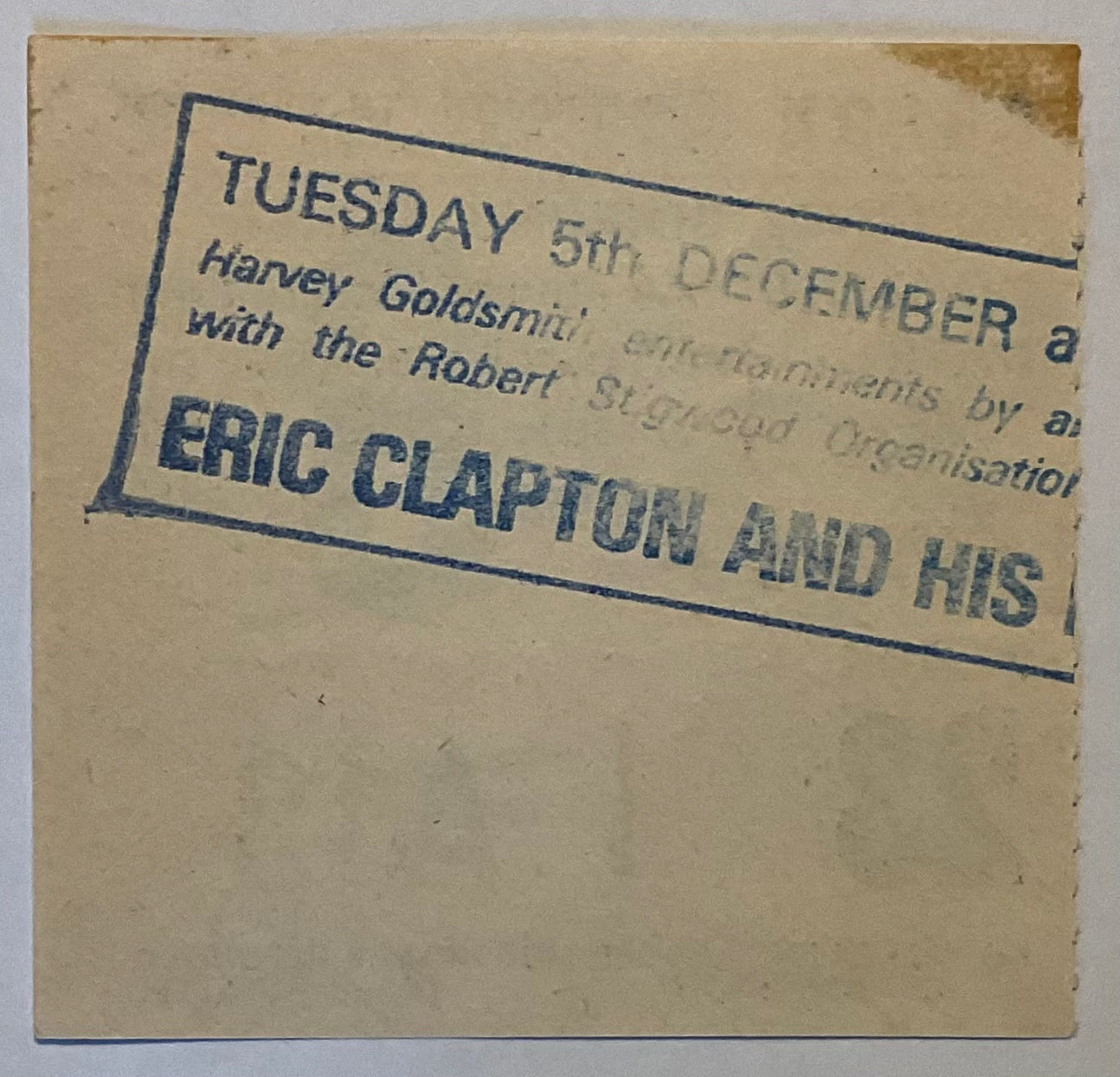Eric Clapton Original Used Concert Ticket Hammersmith Odeon London 5th Dec 1978