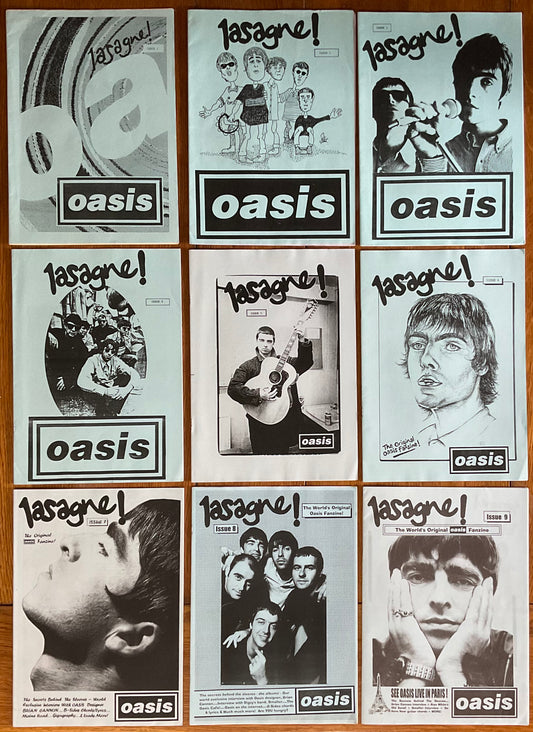 Oasis Lasagne Original Complete Set of 9 Early Fanzine Magazines 1994/1995