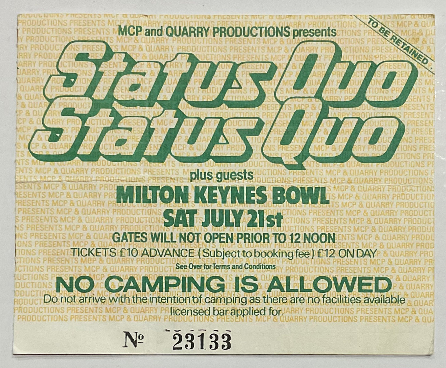 Status Quo Original Used Concert Ticket Milton Keynes Bowl 21st July 1984