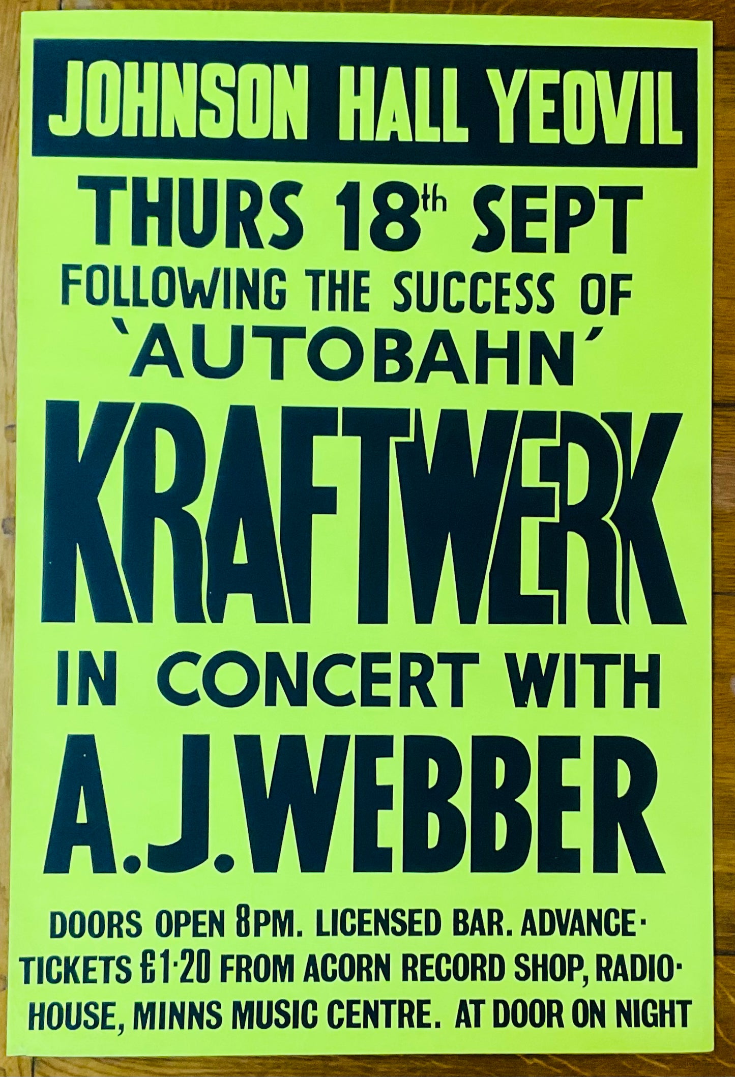 Kraftwerk Original Concert Tour Gig Poster Johnson Hall Yeovil 1975