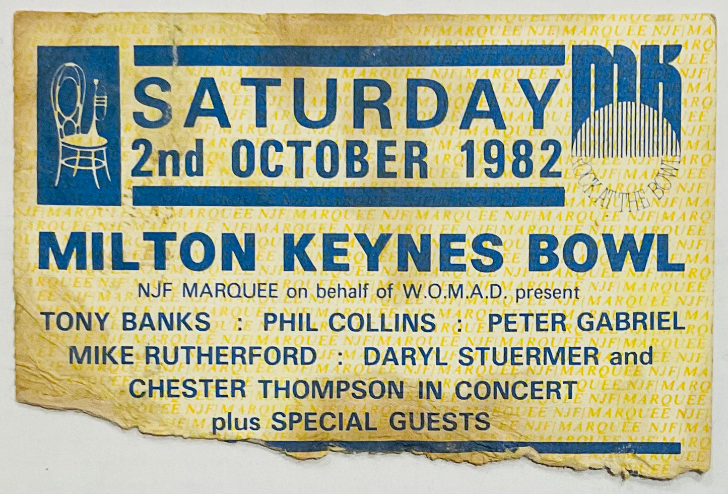 Genesis Original Used Concert Ticket Milton Keynes Bowl 2nd Oct 1982