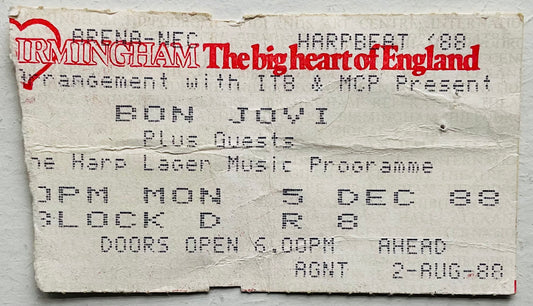 Bon Jovi Original Used Concert Ticket NEC Arena Birmingham 5th Dec 1988