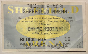 Jimmy Page Robert Plant Black Crowes Original Unused Concert Ticket Sheffield Arena 13th Jul 1995