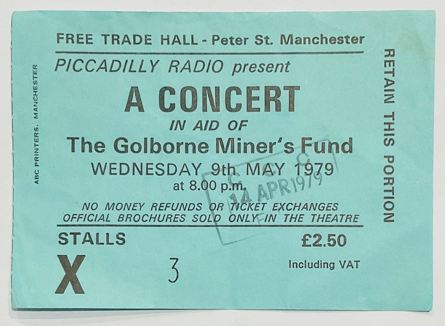 Mike Harding Peter Skellern Original Used Concert Ticket Free Trade Hall Manchester 9th May 1979