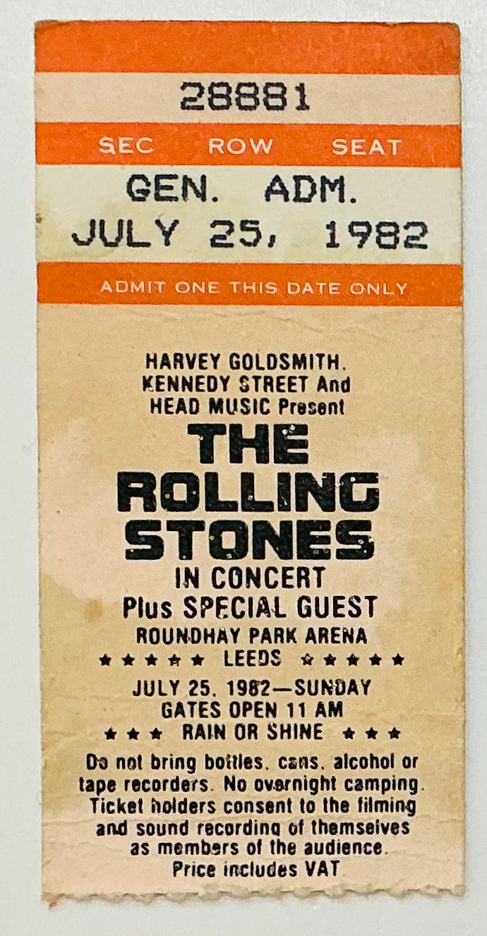 Rolling Stones Original Used Concert Ticket Roundhay Park Leeds 25th Jul 1982