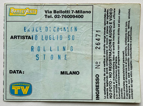Iron Maiden Bruce Dickinson Original Used Concert Ticket Rolling Stone Milan 10th Jul 1990