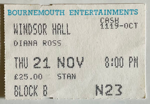 Diana Ross Original Used Concert Ticket Windsor Hall BIC Bournemouth 21st Nov 1991