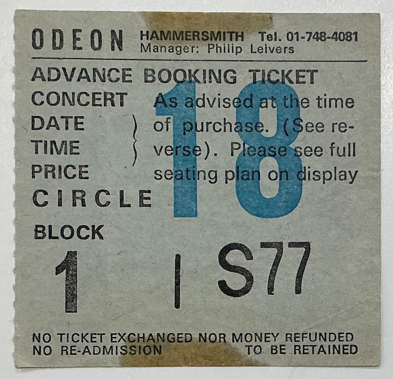 Boomtown Rats Original Used Concert Ticket Hammersmith Odeon London 7th Dec 1978