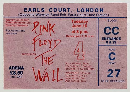 Pink Floyd Original Used Concert Ticket Earls Court London 16th Jun 1981