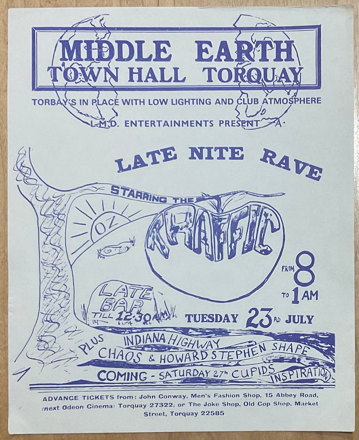 Traffic Original Concert Handbill Flyer Town Hall Torquay 1968