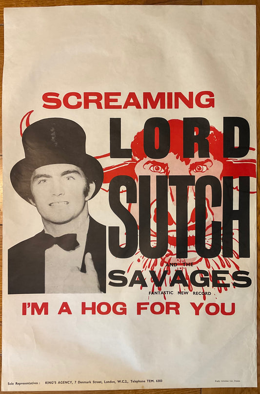 Screaming Lord Sutch I’m A Hog For You Original Promo Poster 1963