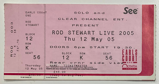 Rod Stewart Original Unused Concert Ticket Earls Court London 12th May 2005