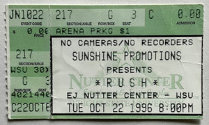 Rush Original Concert Ticket EJ Nutter Center Fairborn 22nd Oct 1996