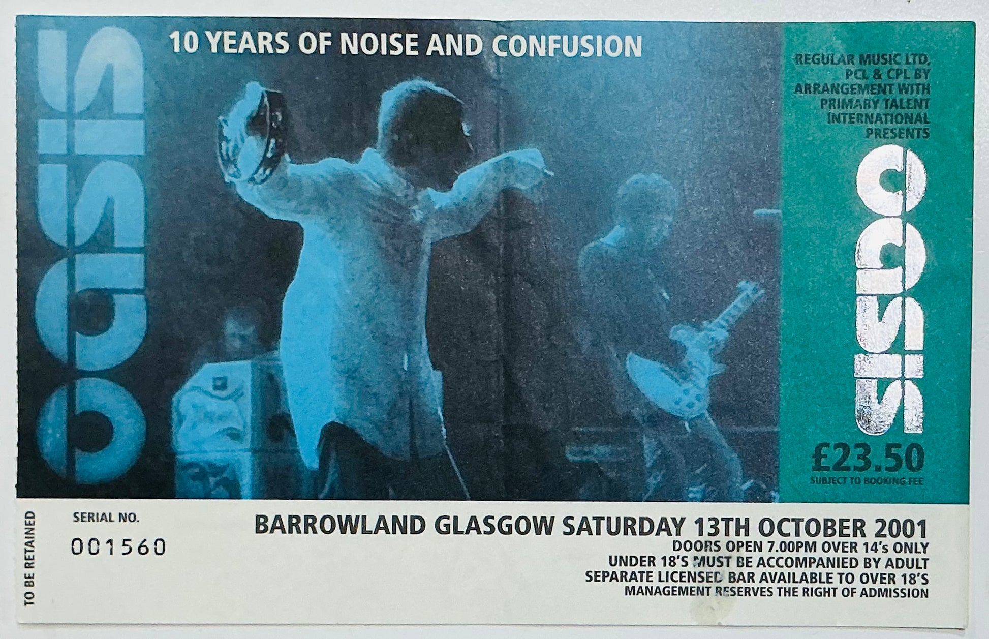 Oasis Original Used Concert Ticket Barrowland Glasgow 13th Oct 2001