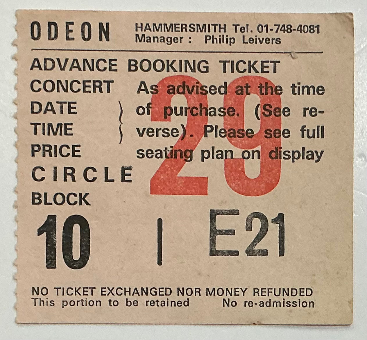 Hawkwind Original Used Concert Ticket Hammersmith Odeon London 12th Nov 1982