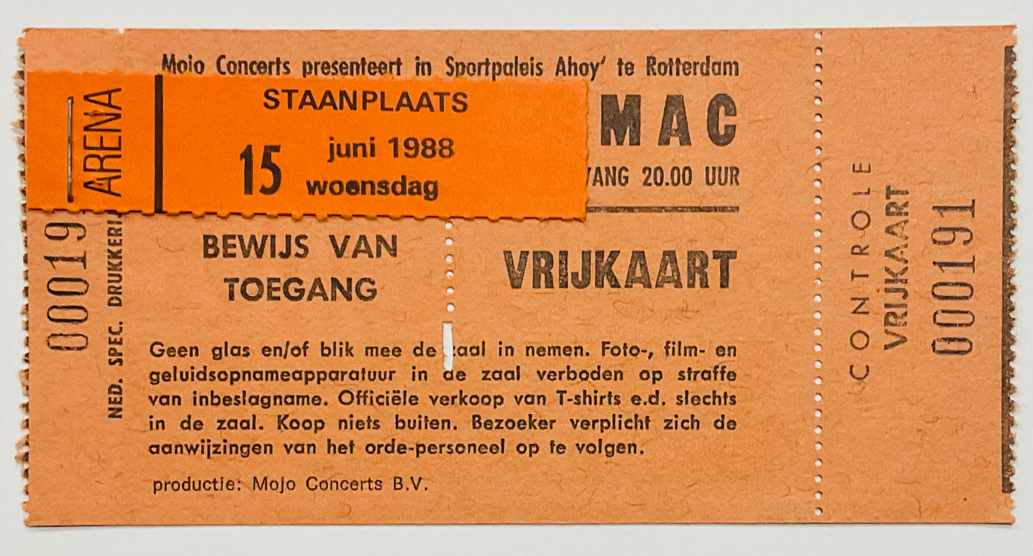 Fleetwood MAC Original Unused Concert Ticket Sportpaleis Ahoy Rotterdam 15th Jun 1988