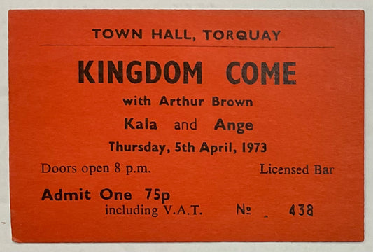 Kingdom Come with Arthur Brown Original Unused Concert Ticket Town Hall Torquay 5th Apr 1973