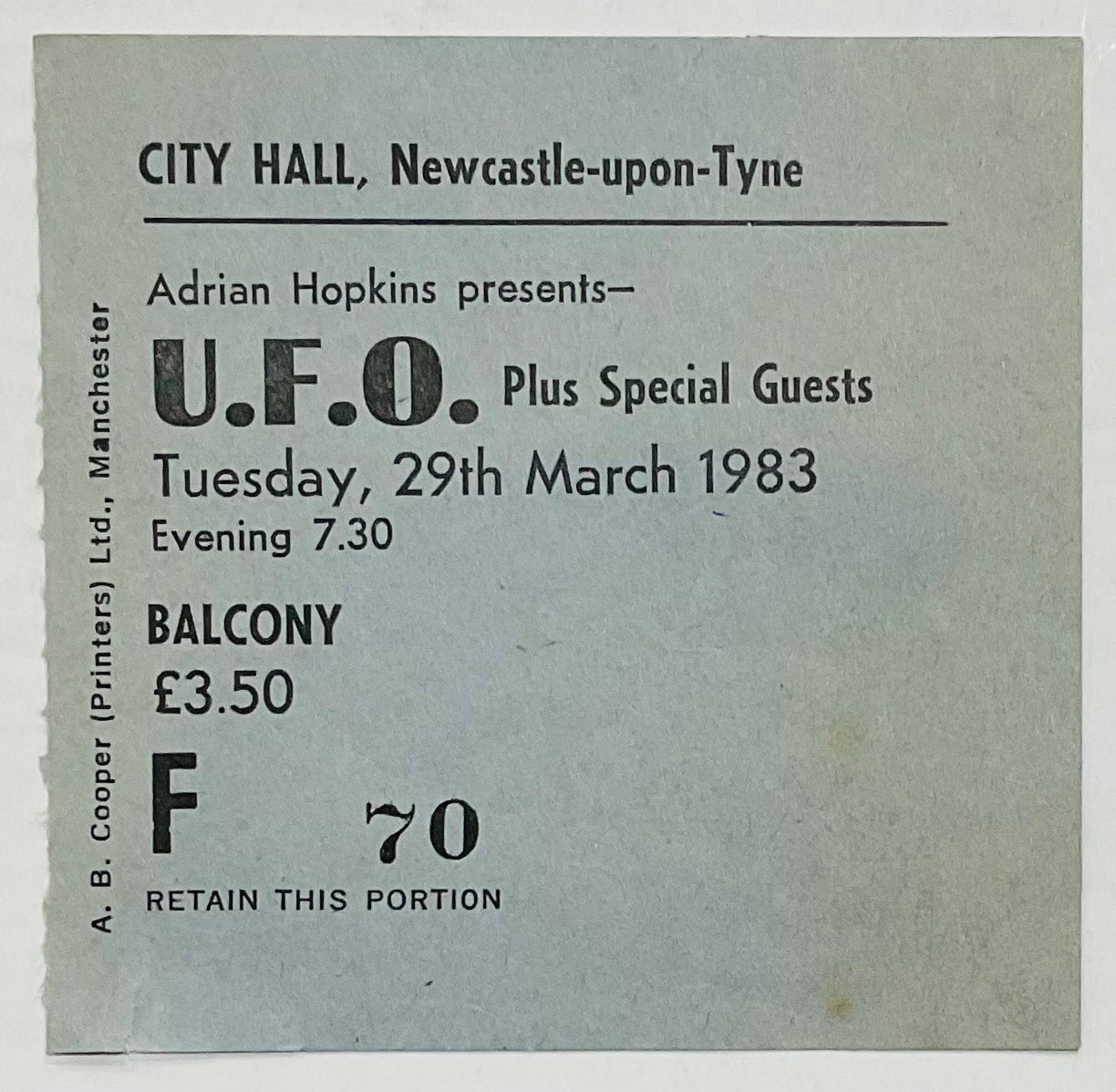 U.F.O. UFO Original Used Concert Ticket City Hall Newcastle 29th March 1983