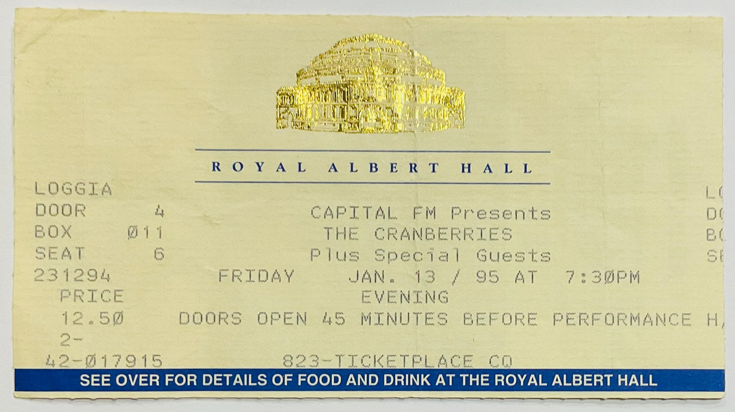 Cranberries Original Used Concert Ticket Royal Albert Hall London 13th Jan 1995