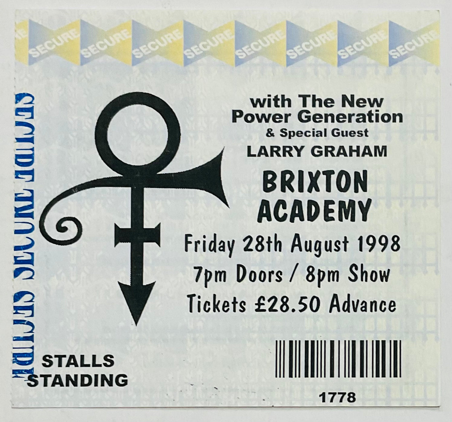 Prince Original Used Concert Ticket Brixton Academy 28th Aug 1998