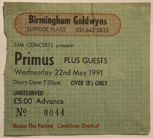Primus Original Used Concert Ticket Goldwyns Birmingham 22nd May 1991