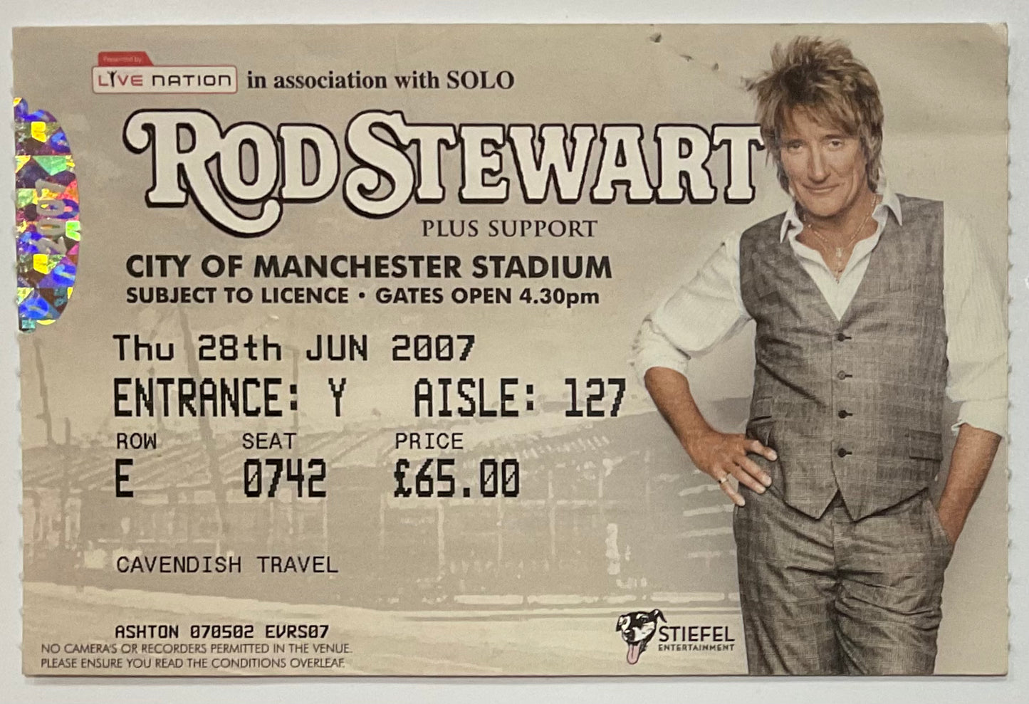 Rod Stewart Original Used Concert Ticket City of Manchester Stadium 28th Jun 2007