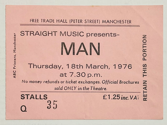 Man Original Used Concert Ticket Free Trade Hall Manchester 18th Mar 1976