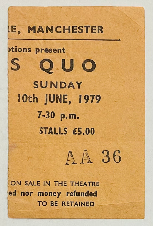 Status Quo Original Used Concert Ticket Apollo Theatre Manchester 10th Jun 1979