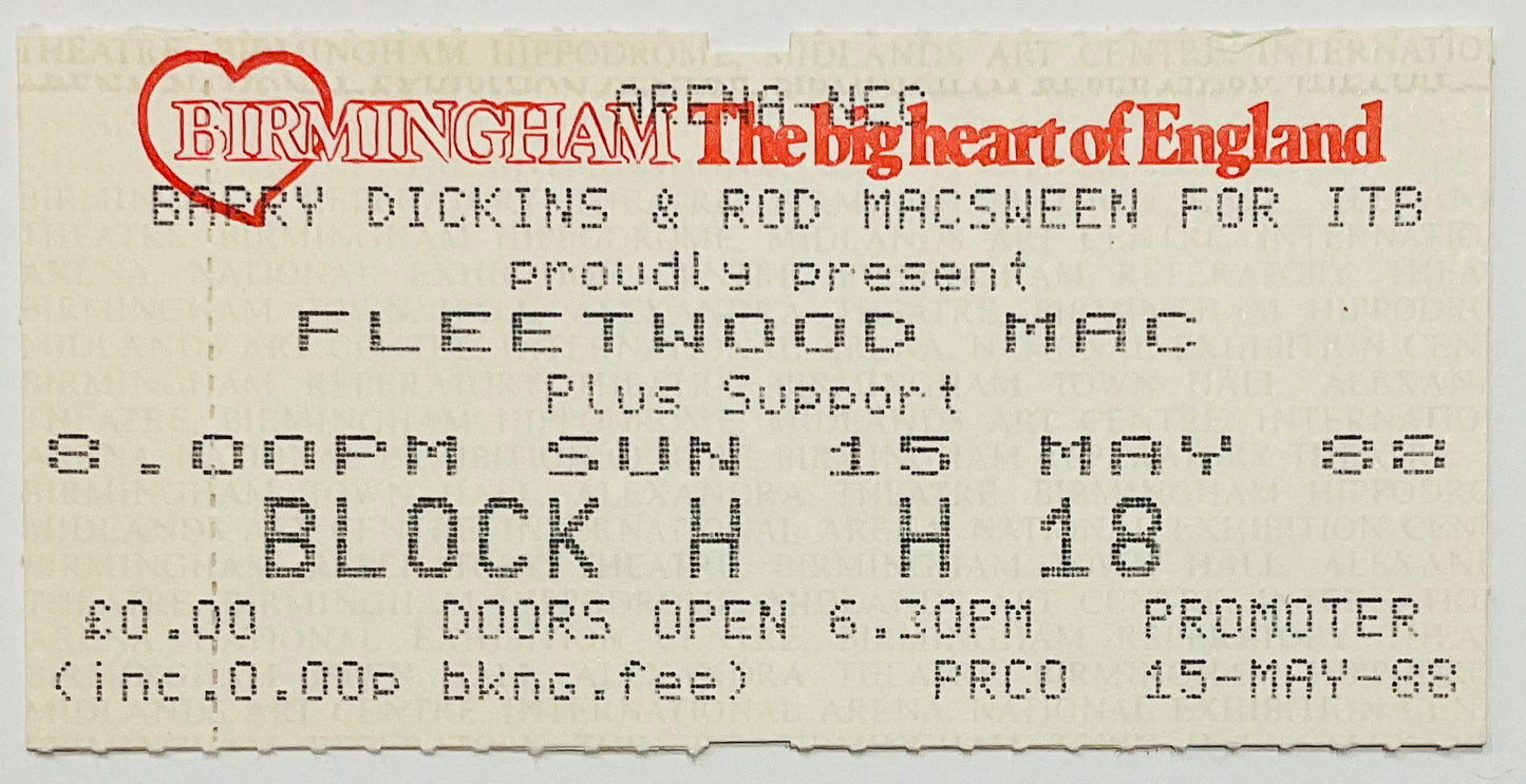 Fleetwood MAC Original Unused Concert Ticket NEC Arena Birmingham 15th May 1988