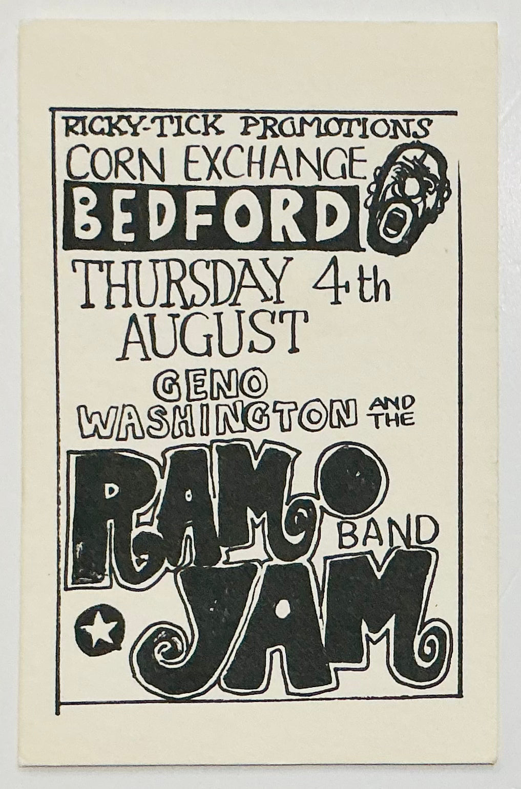 Geno Washington Original Concert Handbill Flyer Ricky Tick Corn Exchange Bedford 4th Aug 1966