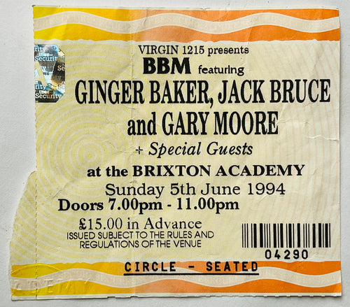 BBM Baker Bruce Moore Original Used Concert Ticket Brixton Academy London 5th Jun 1994