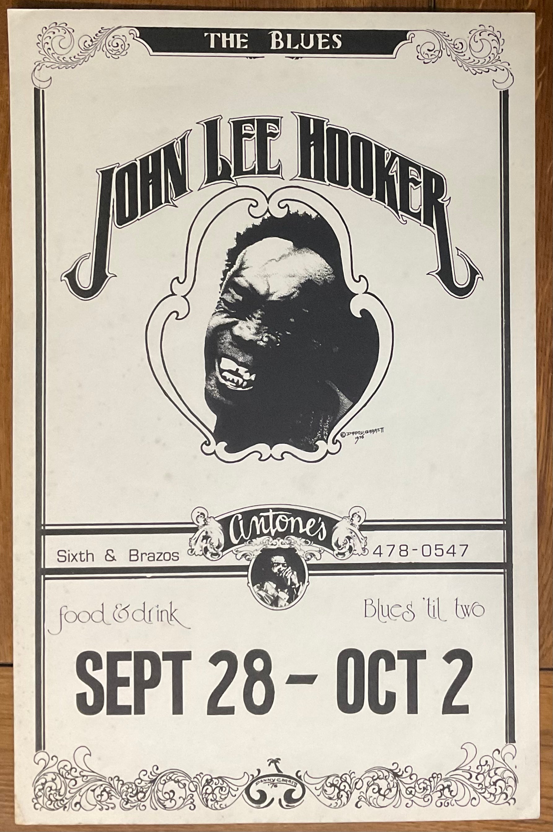 John Lee Hooker Original Concert Tour Gig Poster Antone’s Austin 28th Sep-2nd Oct 1976