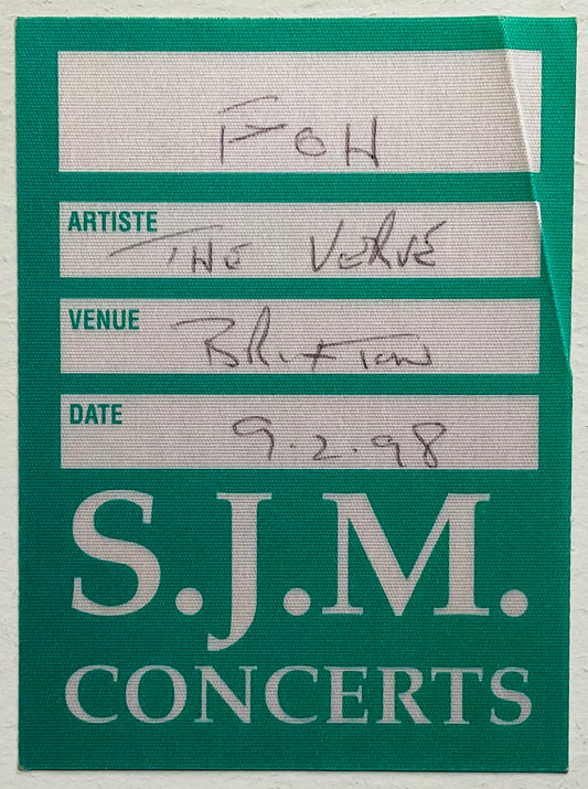 Verve Original Unused Concert Backstage Pass Ticket Brixton Academy London 9th Feb 1998