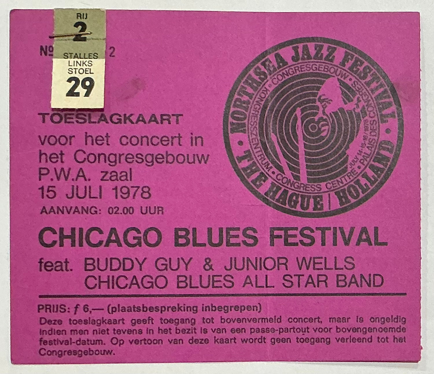 Buddy Guy Junior Wells Original Used Concert Ticket Northsea Jazz Festival Congresgebouw Hague 15th Jul 1978