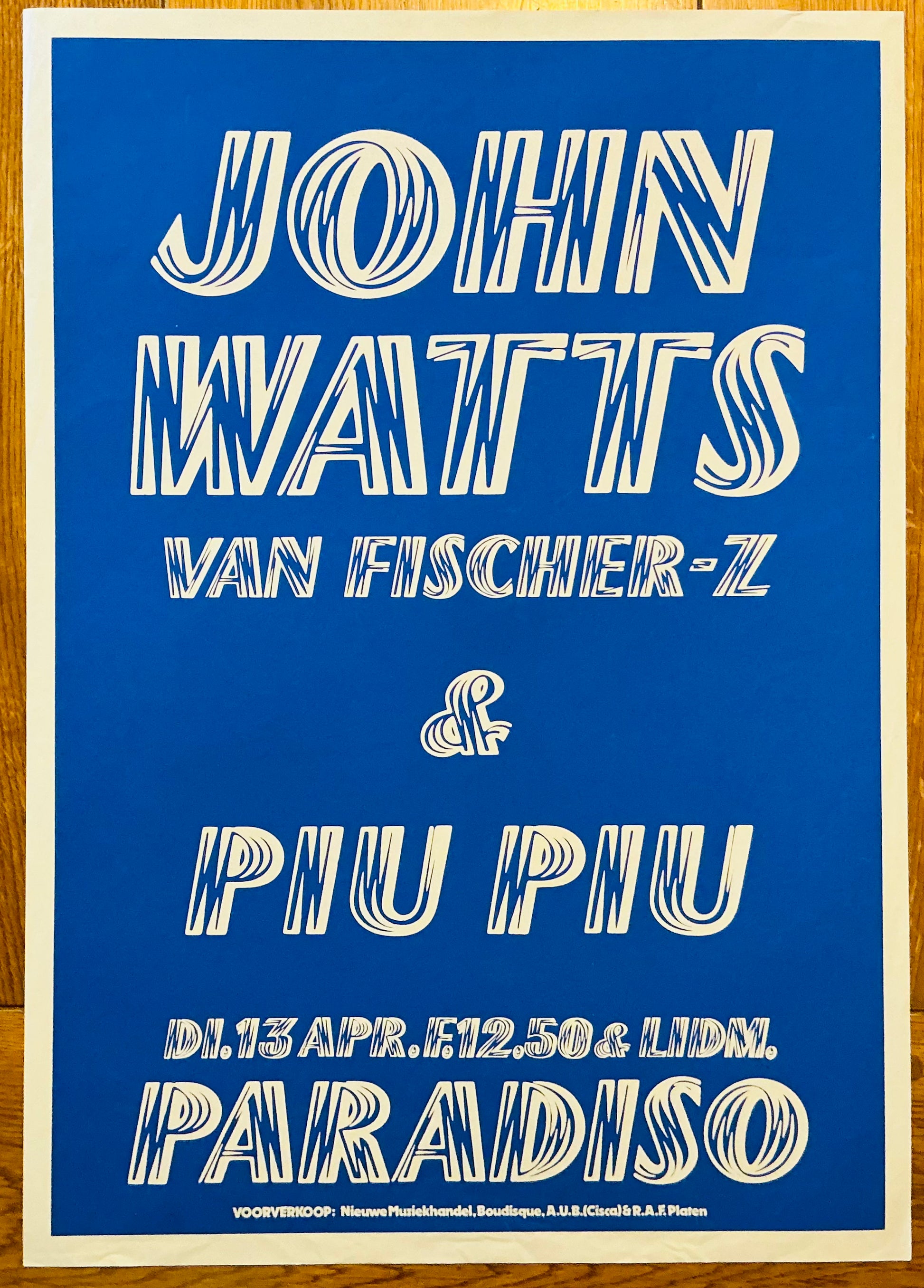 John Watts Original Concert Tour Gig Poster Paradiso Club Amsterdam 13th Apr 1982
