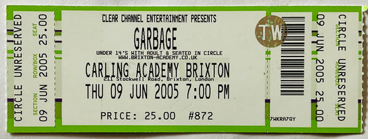 Garbage Original Unused Concert Ticket Carling Academy Brixton 9th Jun 2005