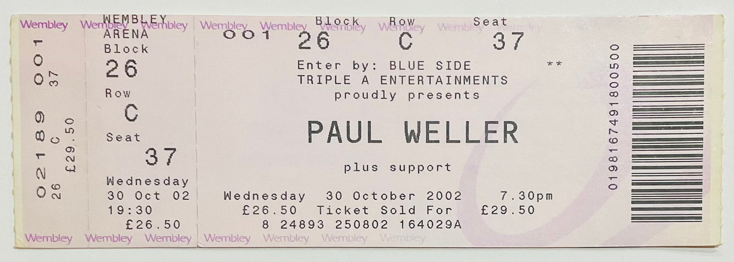 Paul Weller Original Unused Concert Ticket Wembley Arena London 30th Oct 2002