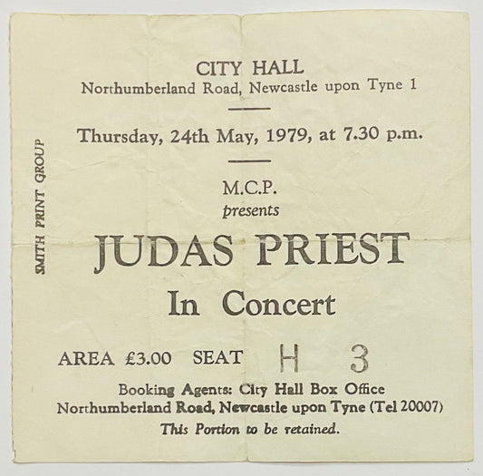 Judas Priest Original Used Concert Ticket City Hall Newcastle 24th May 1979