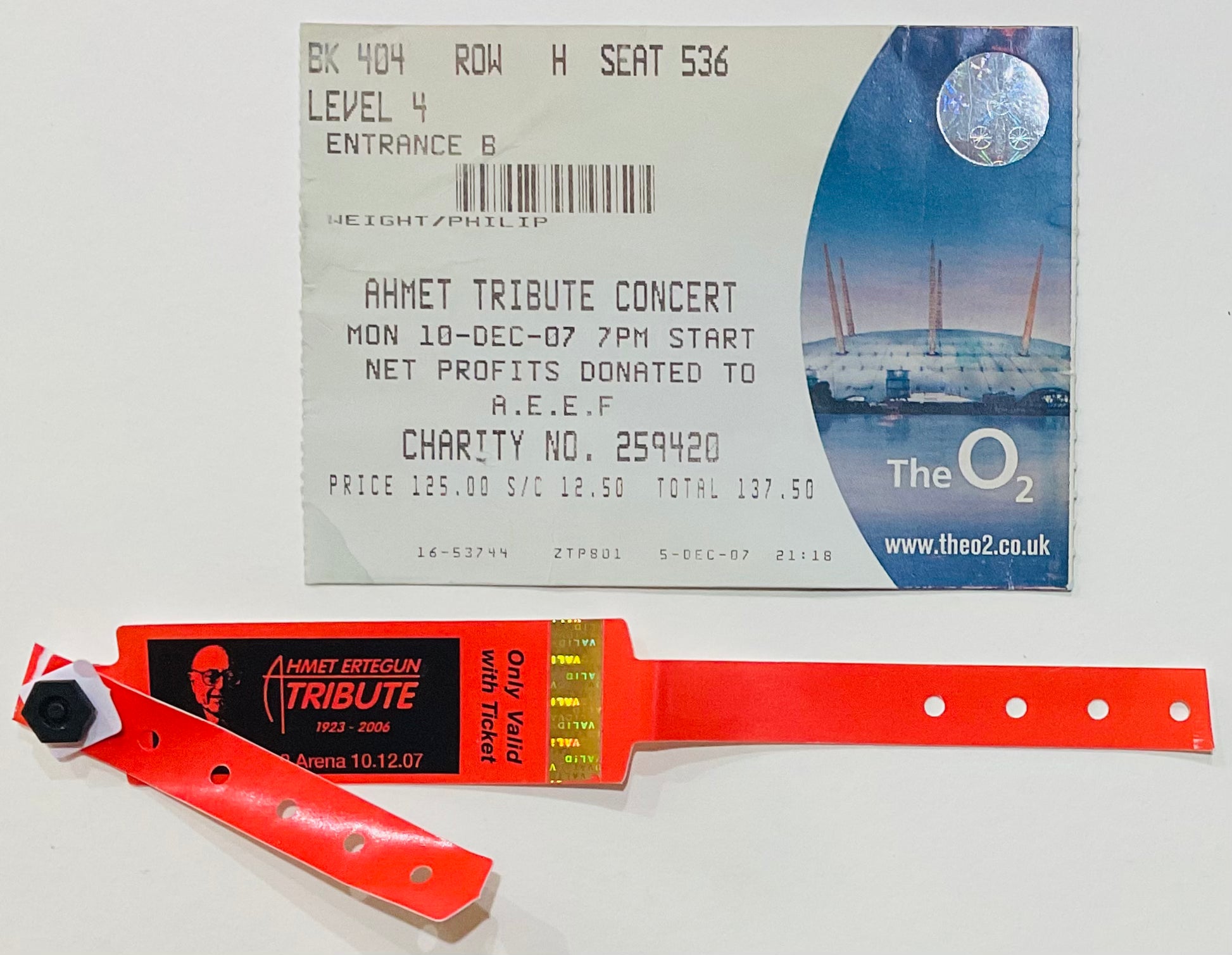 Led Zeppelin Original Used Concert Ticket & Wristband O2 Arena London 10th Dec 2007