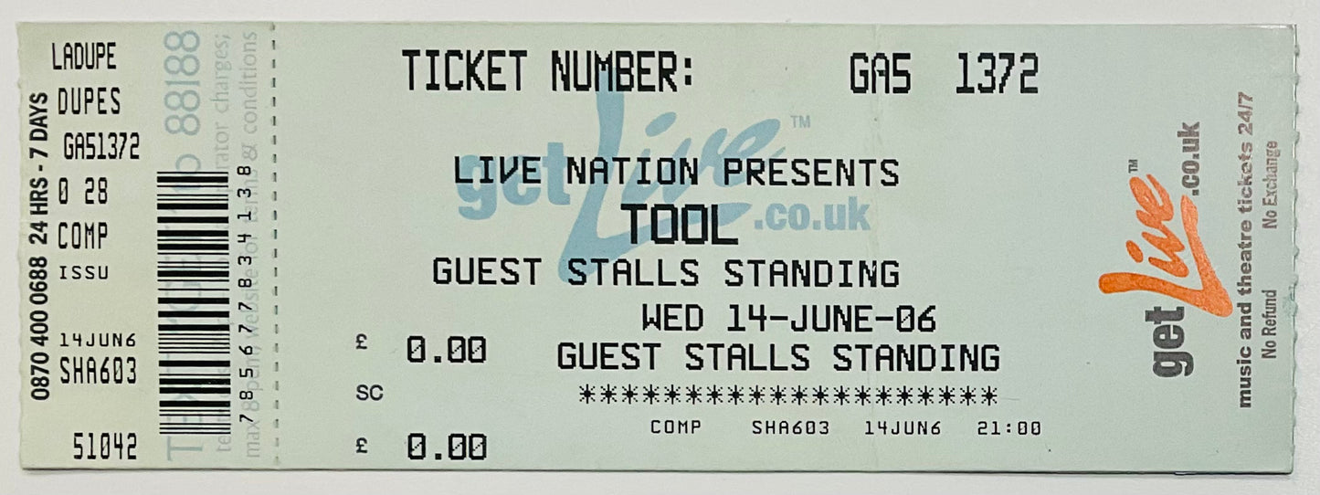 Tool Original Unused Concert Ticket Hammersmith Apollo London 14th Jun 2006